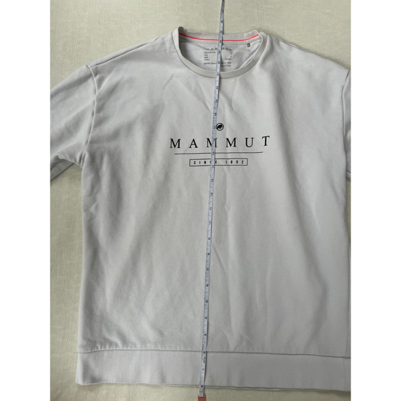 Mammut Womens Sweatshirt size S Spell Out Logo White French Terry Fleece Crew - Picture 9 of 14